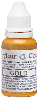 Sugarflair Edible Droplet Paint Lebensmittelfarbe Flüssig, Gold, 14 ml | Lebensmittel Farbe für für Fondant, Marzipan, Gum Paste, Buttercreme, Teig und mehr, Kann mit Airbrush verwendet werden