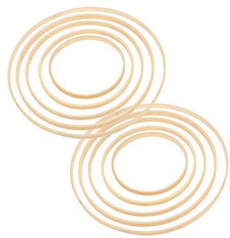 10 Stück Holzringe zum Basteln, Holzring Traumfänger Ringe Set, Bambus Holz Ringe Hoops Ringe, Blumenkranz Makramee Craft Hoop Ringe für Hochzeit Kranz Decor, DIY Handwerk,13cm/15cm/18cm/20cm/25cm