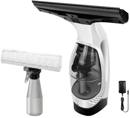 VickyHome Window Vacuum Cleaner, Cordless Rechargeable Window Glass Cleaner with 150ML Water Tank, Microfibre Cloth & Window Squeegee Vacuum, Lightweight Battery Mirror Cleaner