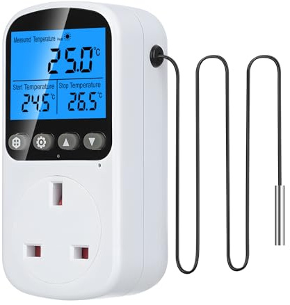 INKBIRDPLUS Thermostat Plug Socket, Digital Temperature Controller with Timer Outlet Plug, Heating Cooling Mode, Sensor Probe for Reptile Greenhouse Home Fermentation Farm