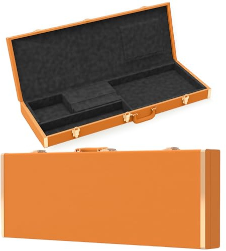 Electric Guitar Hard Case Shell Case With Lock For Square Electric Guitar 39in Electric Guitars Hard-Shell Protective Carrying Case for KST/KTL Model with Security Lock Metal Feet (Vitality Orange)