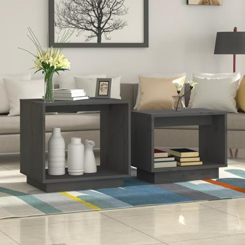 Iiaky Satztische 2 STK. Grau Massivholz Kiefer Satztische FüRs Wohnzimmer Side Table Living Room Tisch Wohnzimmer Beistelltisch