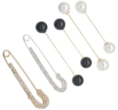 6 Stücke Sicherheitsnadel Brosche Clips, Sicherheitsnadel als Brosche, Perle Brosche Pins und Kristall Shawl Clips, Zum Befestigen an Pullovern