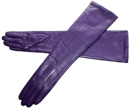 Lange Lederhandschuhe für Damen, dünner Abschnitt über Ellenbogen, langes Futter, Winter, warme Lederhandschuhe, Lila Fleece, 9