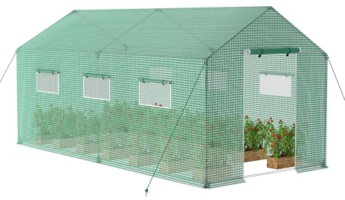 YRHome Groß Gewächshaus Winterfest mit Feuerverzinktem Stahlrahmen Foliengewächshaus Grün Begehbares Gartenhäuschen Isoliert Überwinterungszelt für Pflanzen Gartengewächshäuser Balkon - 4.5x2x2m