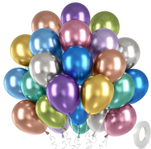 30 Globos Metálicos,12 Globos de Látex de Colores Metálicos, Globos Metálicos Brillantes Helio Plata para Cumpleaños Boda JGA Decoración Fiesta Comunión