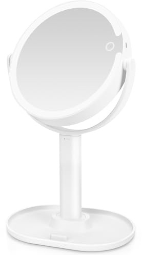 OWLKELA 1X/10X Magnifying Makeup Mirror with Light, 360°Rotating Rechargeable Mirror with Adjustable Brightness, 3-Color Dimmable Touch Screen, Detachable Vanity Mirror for Bedroom, Bathroom, Travel