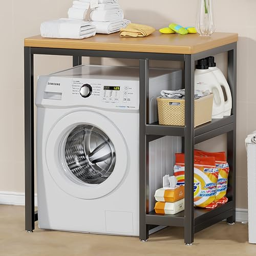 Lavatrice Scaffale A 3 Ripiani,Tamburo Lavastoviglie Ripiano Di Stoccaggio,Scaffale Sopra Lavatrice,Mobile Per Lavatrice,Colonna Lavatrice Asciugatrice,Per Bagno, Lavanderia(Brown/black,90cm/35.4in)