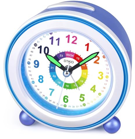 DTKID Analogue Kids Alarm Clock, Silent No Tick with Nightlight Snooze Battery Powered for Bedrooms