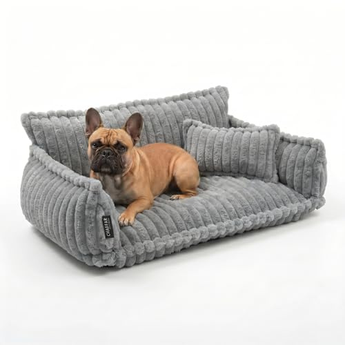 noviclass® Hundesofa Chaffar Hundebett | Orthopädische Matratze | Moderner Stil | Cord-Design Größen (Lichtgrau, L (100cm))