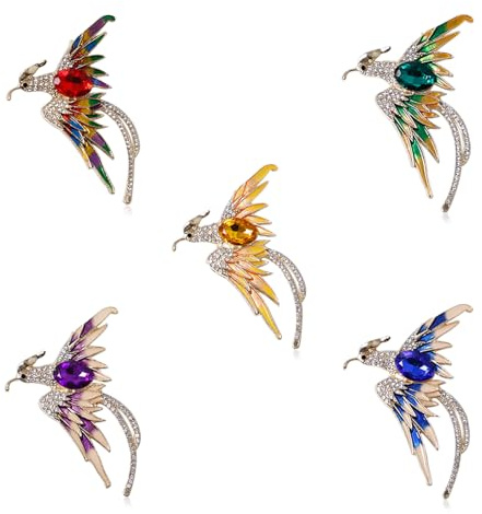 Neikafan Lot de 5 broches phénix multicolores oiseau strass décoration élégante vêtements cadeau femme fille