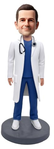 Figura médica personalizada de médico Bobblehead de 6 a 8 pulgadas con estetoscopio basado en tu foto, regalo hecho a mano para cumpleaños, oficina, decoración del hogar, recuerdo coleccionable