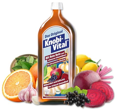 KnobiVital mit mit Rote Beete & schwarzer Johannisbeere Bio (960 ml) | Hochkonzentrierter Knoblauchsaft mit Kalium, Vitamin C und Eisen - Für Blutdruck & Immunsystem