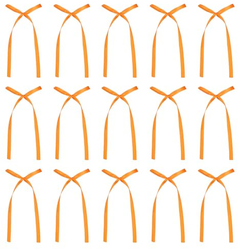 sourcing map 50 Pcs Bow Cake Toppers, 3x5.7 Inch Bow Cupcake Toppers Satin Bowknot Bow Party Decorations for Cake Dessert Craft DIY Decorating Wedding Birthday Party, Orange