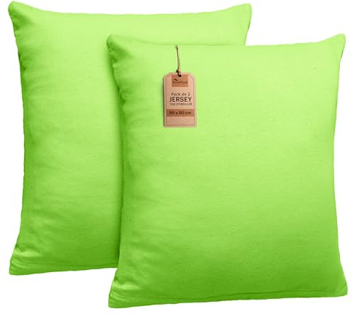 NatureMark 2er Set Jersey Kissenbezüge – Elastisch, weich, atmungsaktiv und hautfreundlich – Waschbare Kissenhülle - 50x50 – Apfel Grün