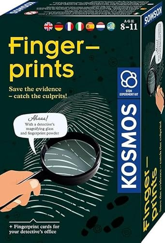 KOSMOS Fingerabdrücke, Detektiv-Experimente, Spurensicherung, Täter überführen, Experimentierset für Kinder ab 8 Jahre, Mitbringexperiment, Geburtstagsgeschenk, (DE, EN, FR, IT, ES, NL), multilingual