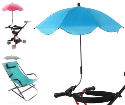 Barnvagnsparasol, bärbart UV-skydd trädgårdsparasoll D 66 cm, vattentätt universellt barnvagnsparasol, klämma och flexibel arm baby baldakin för buggy cykel rullstol strandstol, BLÅ