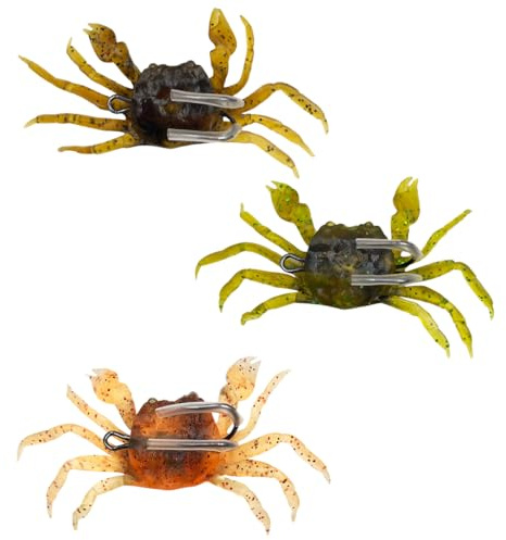 DOKRIN Esche di plastica Granchio simulato in 3 pezzi per granchio, esca da pesca, esca morbida simulata con amo, simulazione 3D, adatta per acqua dolce e salata (3 colori)