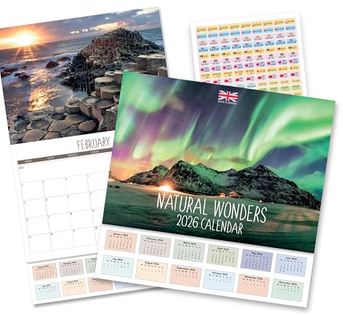 Calendar 2026 UK Natural Wonders 2026 Calendar uk. One Month to View. A3 when open. Wall Calendar by Absolutely Yours.