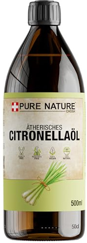 CHOSA Ätherisches Öl Citronella 500ml - 100% Natürliches Duftöl für Diffuser Aromatherapie - Luftbefeuchter - Sauna & Massage – Intensiver Raumduft