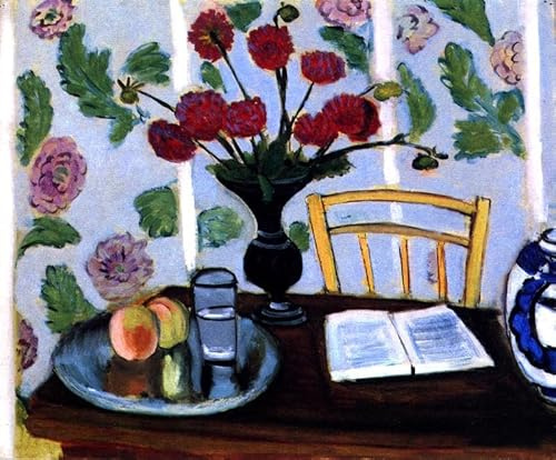 Waeta Rnvzx Henri Matisse Affiche Bouquet de Dahlias et Livre Blanc Toile Art Mural Peinture Abstraite Henri Matisse Impression Pour Décoration D’intérieur Photo 40x50cm Sans Cadre
