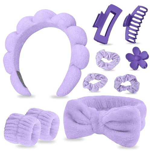Liliume 10Stk Haarband Kosmetik Für Gesichtswaschen Abschmink Haarband Armband Hautpflege Aus Weichem Terrystoff(Lila)