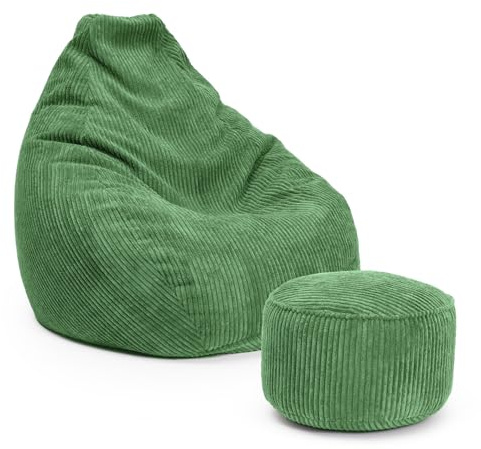 Lumaland Relax Set Cord – Sitzsack Giant + Pouf | Besser als Sofa, Sessel & Co. | XXL Bean Bag + Sitzpouf Hocker mit Füllung (EPS Perlen) für Indoor | Bodensofa für Wohnzimmer, Schlafzimmer & Gaming