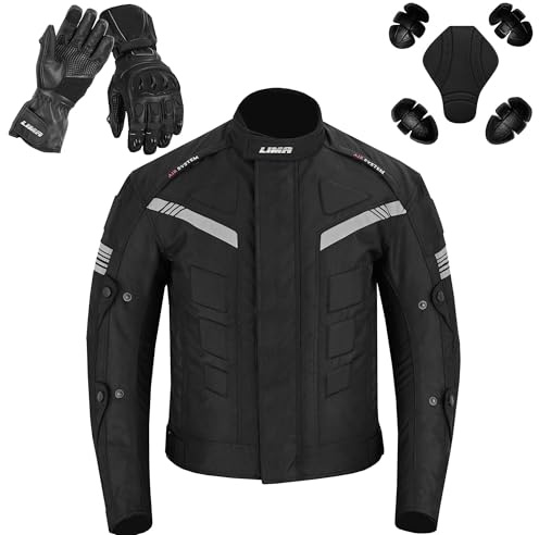 LIMA MOTO Men’s Motorcycle Jacket 4 Season Cordura Textile Biker Jacket Waterproof Windproof with CE Armor, Air Vents & Removable Thermal Liner With Leather Gloves Set