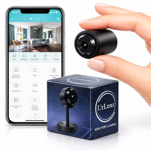 UrLenz Mini caméra IP Wi-Fi HD, petite caméra de service HD, stockage Cloud & SD, vision nocturne, détection de mouvement et humain AI, suppression du bruit arrière, Wi-Fi 2,4 GHz