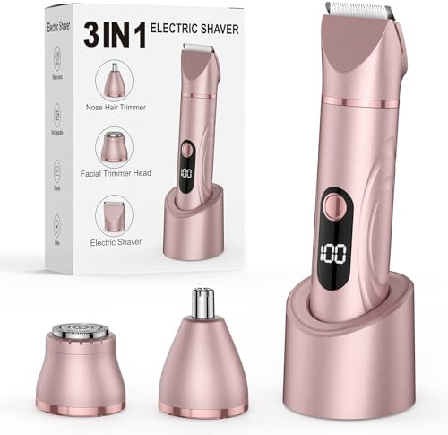 Lady Shavers for Women 3-in-1, Painless Bikini Trimmer and Razor Shaver with Facial Hair Removal and Nose Hair Trimmer for Face Legs Underarm Pubic Hair PBT001