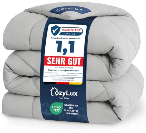 CozyLux Täcke för enkelsäng 155 x 220 cm för 4 årstider, mikrofiber påslakan 300 g/m², vintertäcke 155 x 220, mjuk, varm och andningsbar, maskintvättbar, 220 x 155, ljusgrå