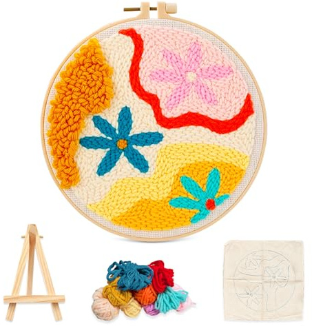 JNYUTEEN Kit Ricamo Punch Needle per Principianti, Kit Starter Ricamo con Punch per Adulti, Set Ricamo con Supporto da Ricamo Telaio Infilatore Istruzioni per Ricamo Fai da Te Decorazione Casa