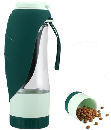 Tragbare Hunde-Wasserflasche Faltbare Trinkflasche 550ml Hundetrinkflasche Hunde Trinkflasche mit EIN-Knopf-System und integriertem Futterbehälter,Automatischer Trinknapf Für Hunde, Welpen