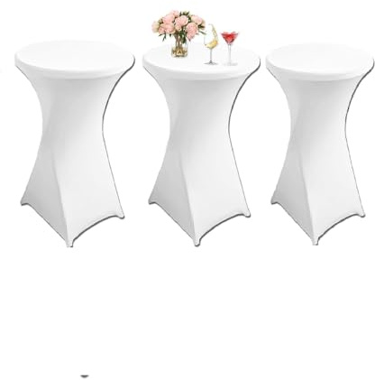 DYOUen 3 Stück Stretch Stehtisch Hussen, Elastische Hussen für Stehtische Ø 60 – 75 cm,Maschinenwaschbar bis 40°C Bar Counter, Runde Tisch Hochzeit, Geburtstagsfeier (Weiß 3, L-60)