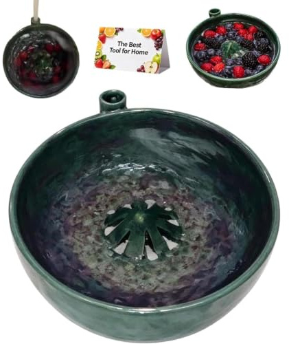 CRGANGZY Ciotola autorotante in ceramica con fori per lavare frutta e bacche, design a vortice per pulizia delicata e drenaggio rapido, ideale per cucina