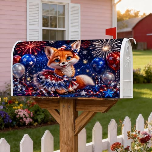Coperture magnetiche per cassette postali con fuochi d'artificio, palline patriottiche festive con stelle del 4 luglio, decorazioni rosse per cassetta delle lettere per giardino, patio, 53 x 64 cm