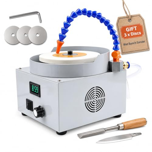 Electric Wet Bench Sander with 3 x Diamond Discs, 0-2800rpm, Adjustable Speed and Water Flow, Grinding Wheel for Metal Knives Jade Glass