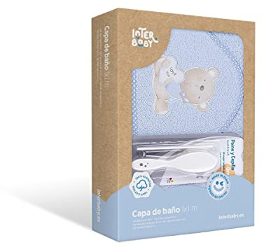 Interbaby Asciugamano con cappuccio per neonato LOVE YOU in blu con Set de Spazzola e Pettine - 900 g