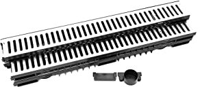 Bielbet Entwässerungsrinne h= 55mm Flachrinne 4m Set inkl.Endkappe und Anschlussstück DN75