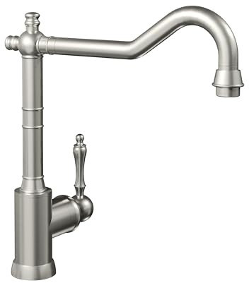 Villeroy & Boch Avia 2.0 grifería de cocina, alta presión, con cartucho de cerámica y radio de giro de 360°, grifo de fregadero de bajo consumo, altura del caño 235 mm, acero inoxidable macizo