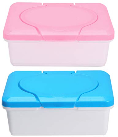 ARTIBETTER Wet Wipes Dispenser Wet Tissue Organizer 2pcs Wet Wipes Case Reusable Wet Tissue Box Wipes Container Dustproof Desktop Storage Container (Pink and Blue)