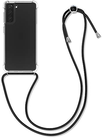 kwmobile Necklace Case kompatibel mit Samsung Galaxy S21 Hülle - Silikon Cover mit Handykette - Band Handyhülle Schwarz Transparent