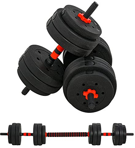 HOMCOM Set Manubri 2 in 1 da 25kg Totali con 12 Dischi Pesi e Connettore, Set Manubri Regolabili Utilizzabile come 2 Manubri, Bilanciere, Palestra in Casa, Nero