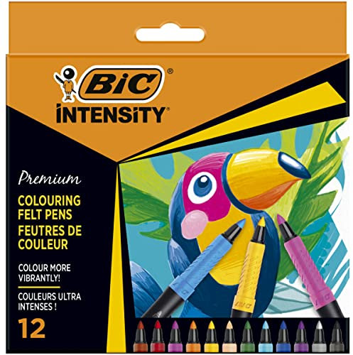 BIC Intensity Premium Filzstifte, zum Malen für Erwachsene und Kinder, in 12 Farben, mit komfortablem Kautschukgriff und stabiler Spitze