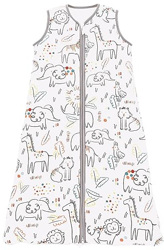 Chilsuessy Saco de dormir de verano para bebé, pijama para niños pequeños, sin mangas, para verano y primavera, 100% algodón, animales pintados, 110/bebé altura 110-125 cm