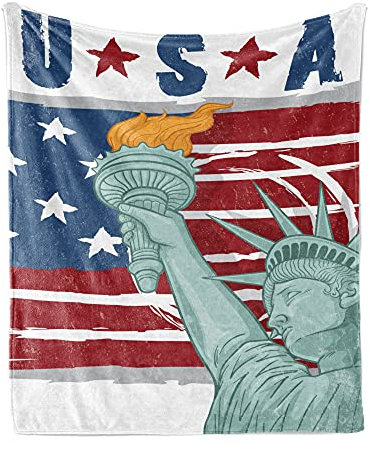 ABAKUHAUS amerikanisch Weiche Kuscheldecke Sofadecke, Retro USA-Flaggen-Zeichnung, Gemütlicher Plüsch für den Innen- und Außenbereich, 125 x 175 cm, Almond Green White