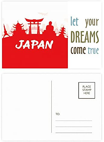 Red Outline Landmark Japan Dream Come True Postkarten-Set, Dankeskarte, 20 Stück
