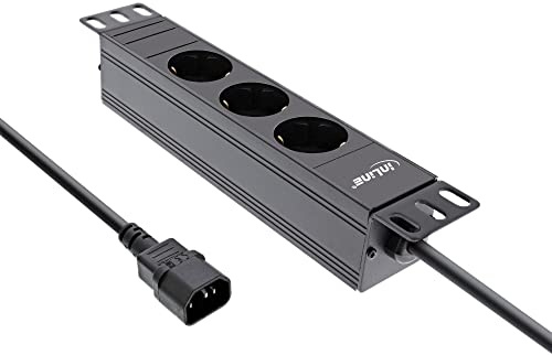 InLine® 10 Steckdosenleiste, 3-Fach Schutzkontakt, C14 Anschluss, ohne Schalter, 2m, schwarz