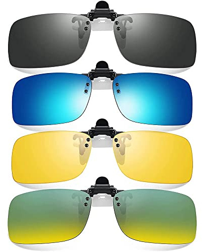 Clip Polarizzate per Occhiali da Sole - 4 Pezzi Lenti Adatte, Per Uomo e Donna Flip Up, Guida Sparatutto, Pesca e Sport All’Aria Aperta