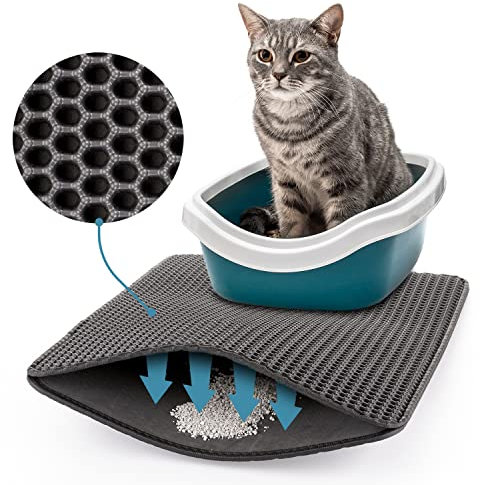 PetTec Katzenklo Matte 𝟰𝟬𝘅𝟲𝟬𝗰𝗺 Grau wasserdicht | Katzenstreu Matte, Katzenmatte Katzenklo Vorleger, Cat litter mat | Waben Design | Katzenklo Vorleger | abwaschbares Gitter